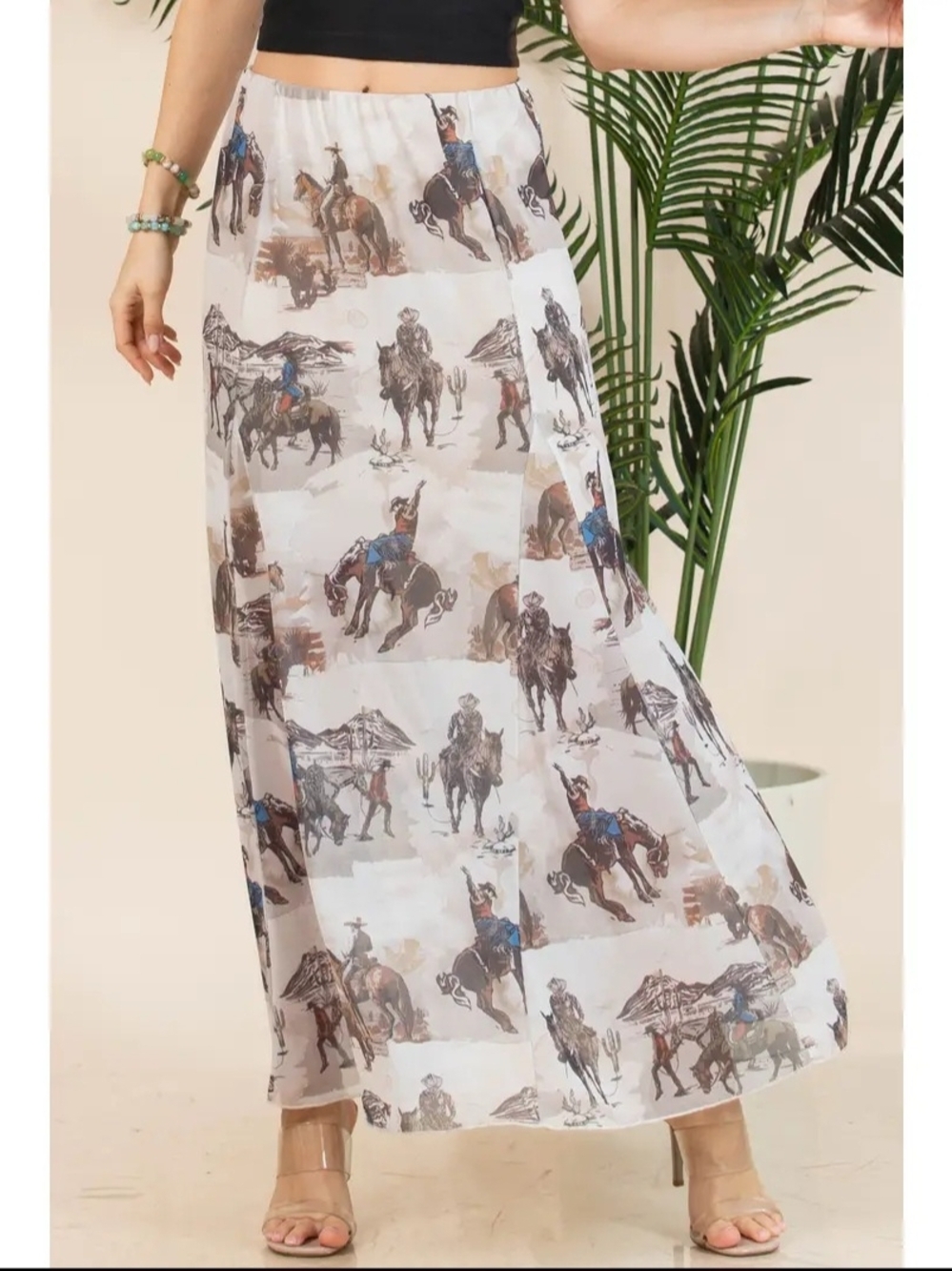 Cowboy Print Lined Full Mesh Skirt